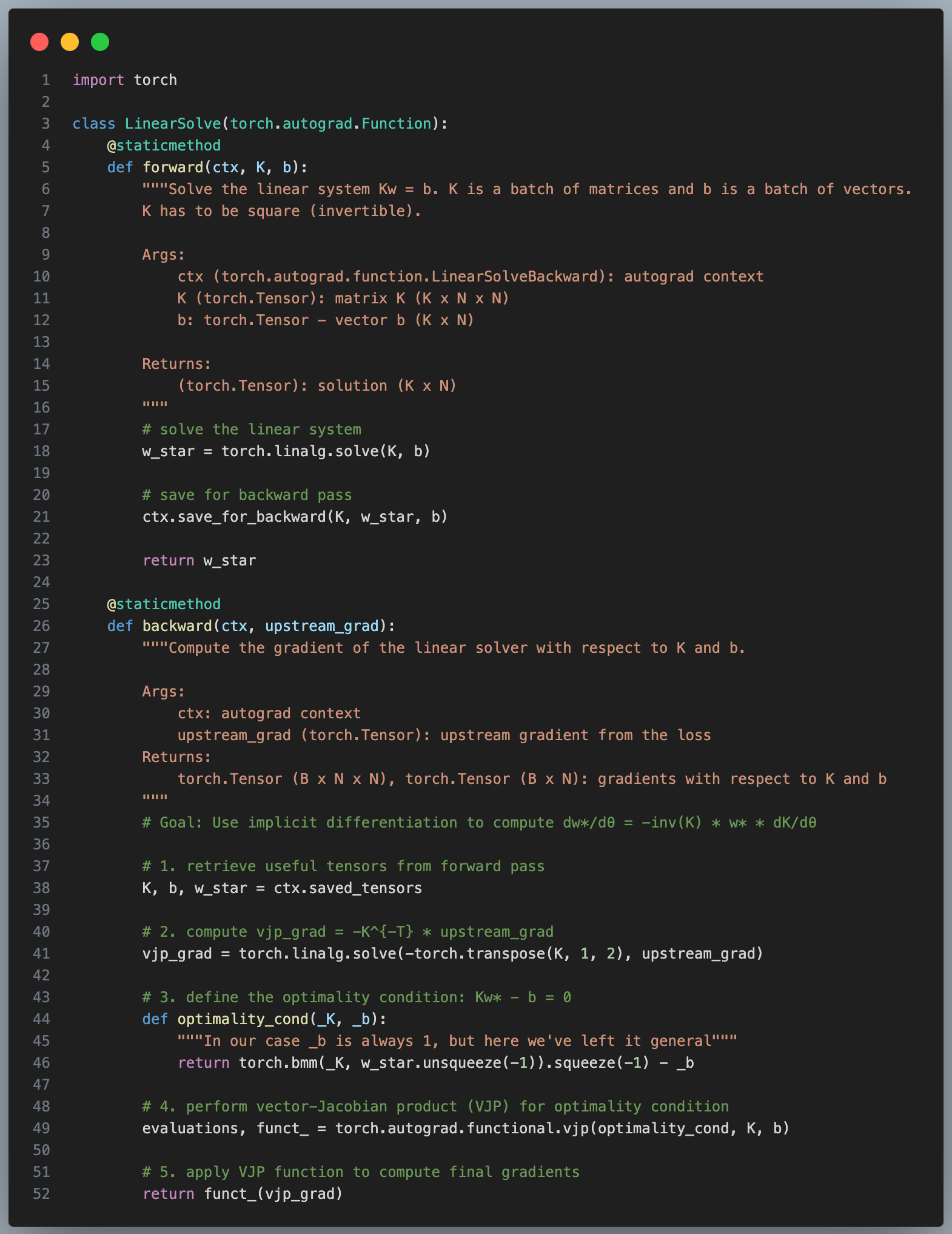 LinearSolve class implementation